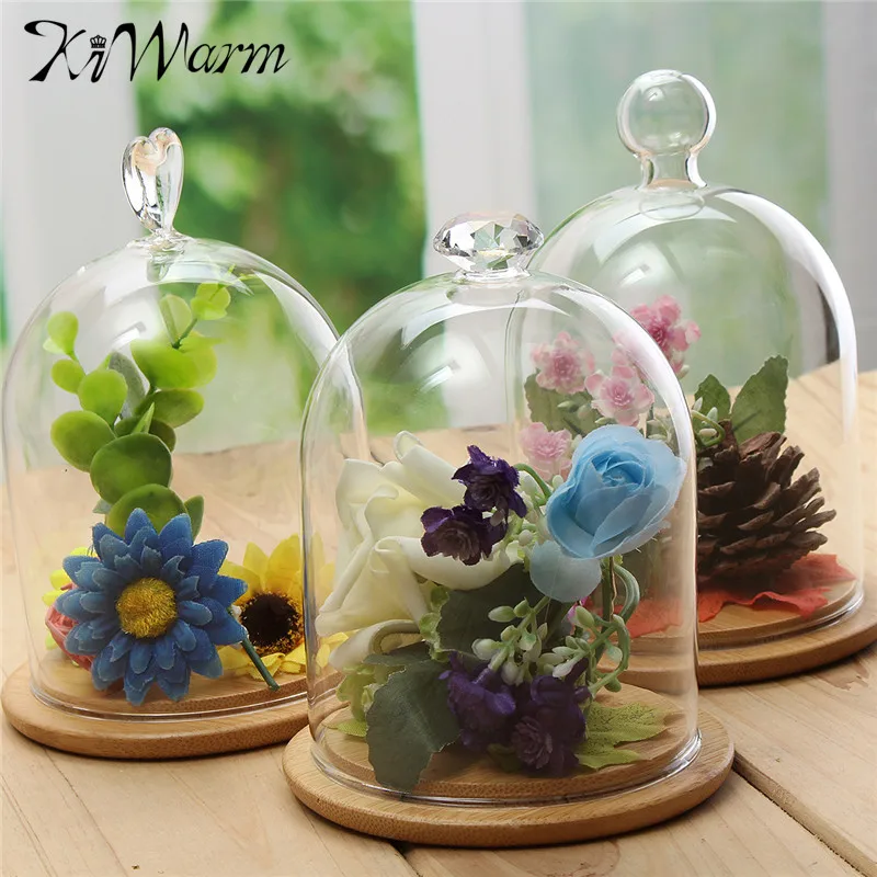 10pcs Vintage Small Tiny Heart Bottle Transpa Empty Mini Kiwarm Modern Gl Display Cloche Bell Jar Vase Terrarium Dome Flower Immortal Preservation With Wooden Base