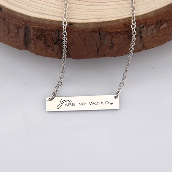 

You're My World Engraved Bar Necklace Holder Hand Carved Jewelry Gift To Girlfriend Mom Women Birthday Anniversary Special Day