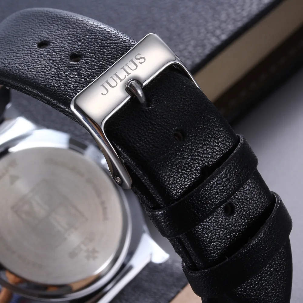 Часы мужские Julius брендовые модные мужские часы кварцевые часы ультра тонкий корпус из натуральной кожи платье деловые мужские наручные часы