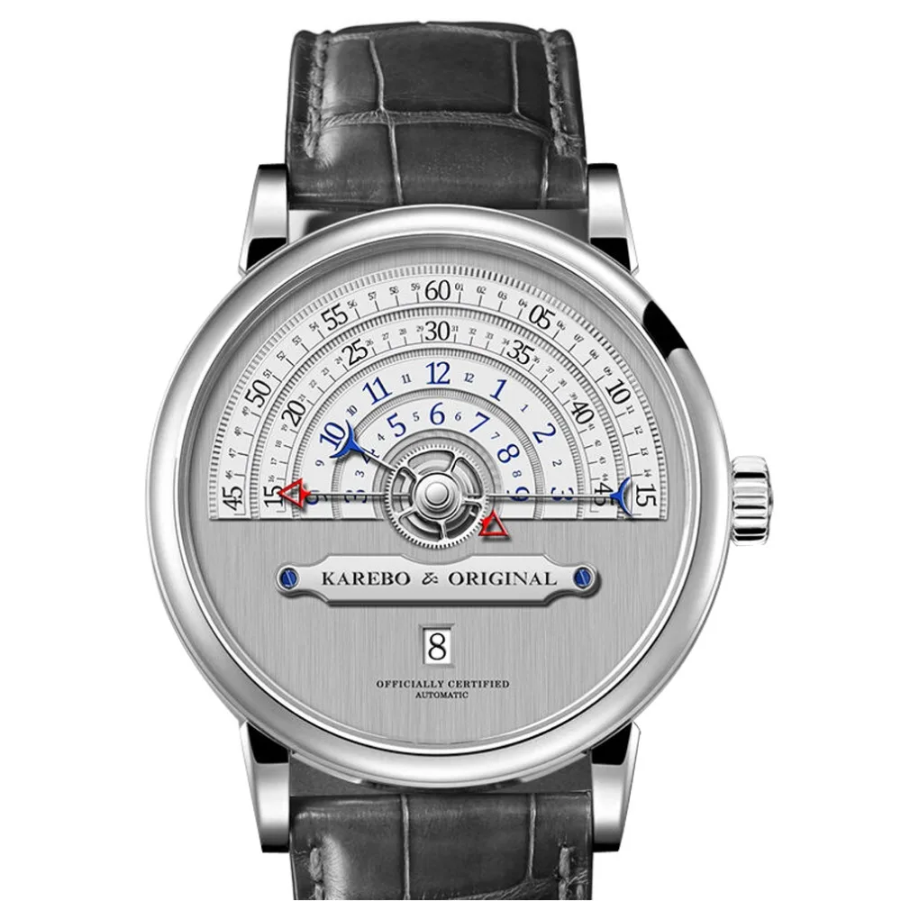 KAREBO мужские ультратонкие полукруглые механические наручные часы со шкалой времени с ETA2824 автоматические самовзводные мужские часы t-серый