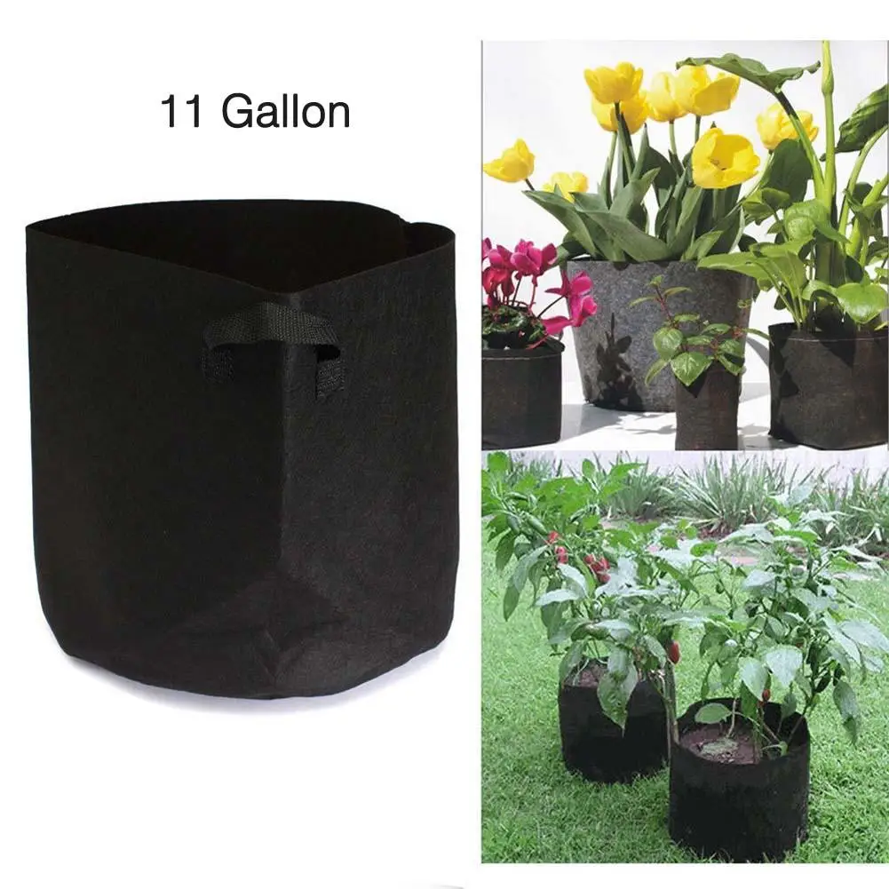 Black Fabric Pot Green Plant Vegetable Pouch Root Containers Round