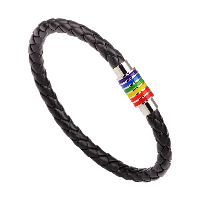 

YOBEST Men Rainbow Jewelry Charm Leather Bracelet With Stainless Steel Accessories Gay Pride Bracelet For Gay Holiday Jewelry