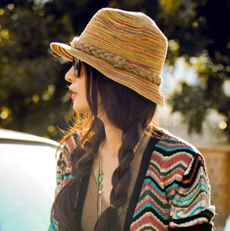 New Vintage Style Handmade Straw Hat Colorful Vacation Sun Hats Beach Casual Twist Detailing Summer Panama Sun Beach Hat Women 1