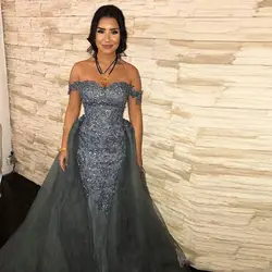 2019 Robe de soiree Русалка вечернее платье Съемный Поезд с плеча кружева аппликации