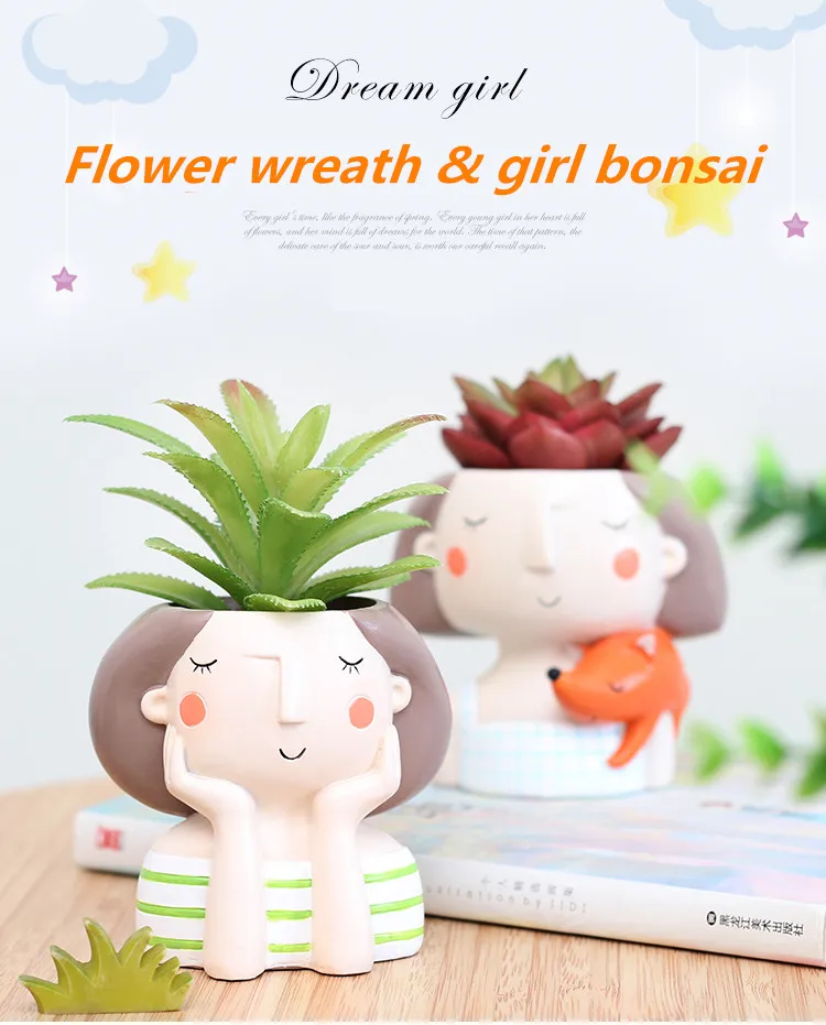 Flone European Style Succulent Plants Planter Pot Flower Girl Plants Vase Mini Bonsai Plants Flower Pot Home Office Decor Craft (19)