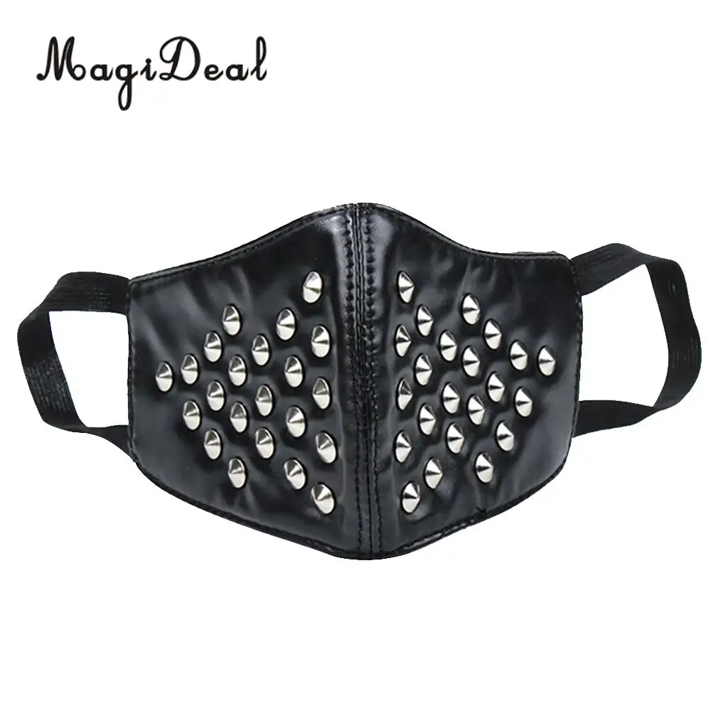 Черная Готическая маска для лица MagiDeal из искусственной кожи с заклепками, Пылезащитная маска для мотоцикла в стиле стимпанк|half face mask|mask steampunkhalf face | АлиЭкспресс