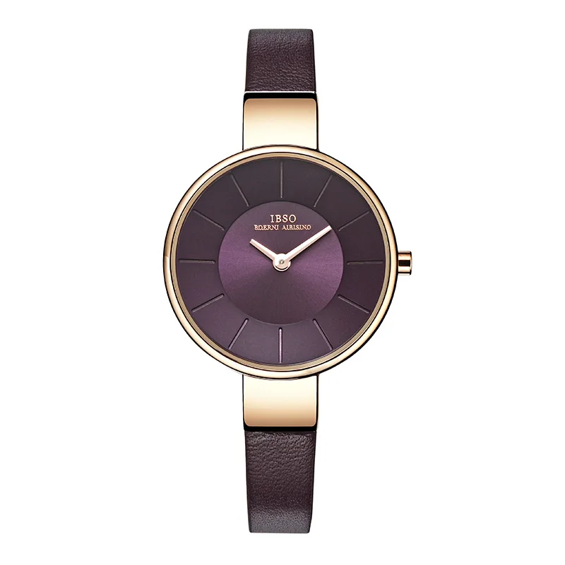 IBSO Топ бренд 6,5 мм ультра тонкий нержавеющая сталь кожаный ремешок Curren часы для женщин браслет часы кварцевые наручные часы#2249 - Цвет: Purple Leather