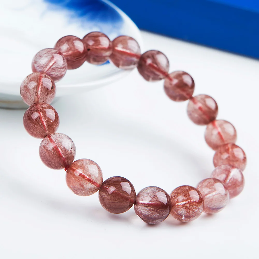 

Natural Red Hair Rutilated Quartz Newly Round Beads Crystal Bracelet 11mm Women Men Clear Stone AAAAA Gift Bracelet Jewelry