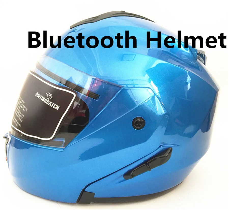 

black BluetoothMotorcycle Helmet ,Integrated Modular Flip up Full or Half Face Dual Visor Built-in Bluetooth moto casco