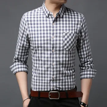 

Famous brand full of youthful vitality for the four seasons wearing lapel long-sleeved men's shirt casual wild plaid shirt men
