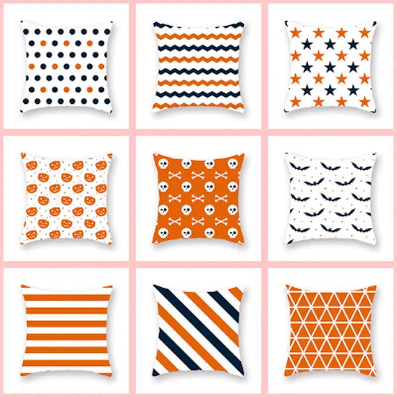 New orange pumpkin geometric Halloween pillowcase digital printing car office sofa home decoration cushion cover pillow45*45cm | Дом и сад
