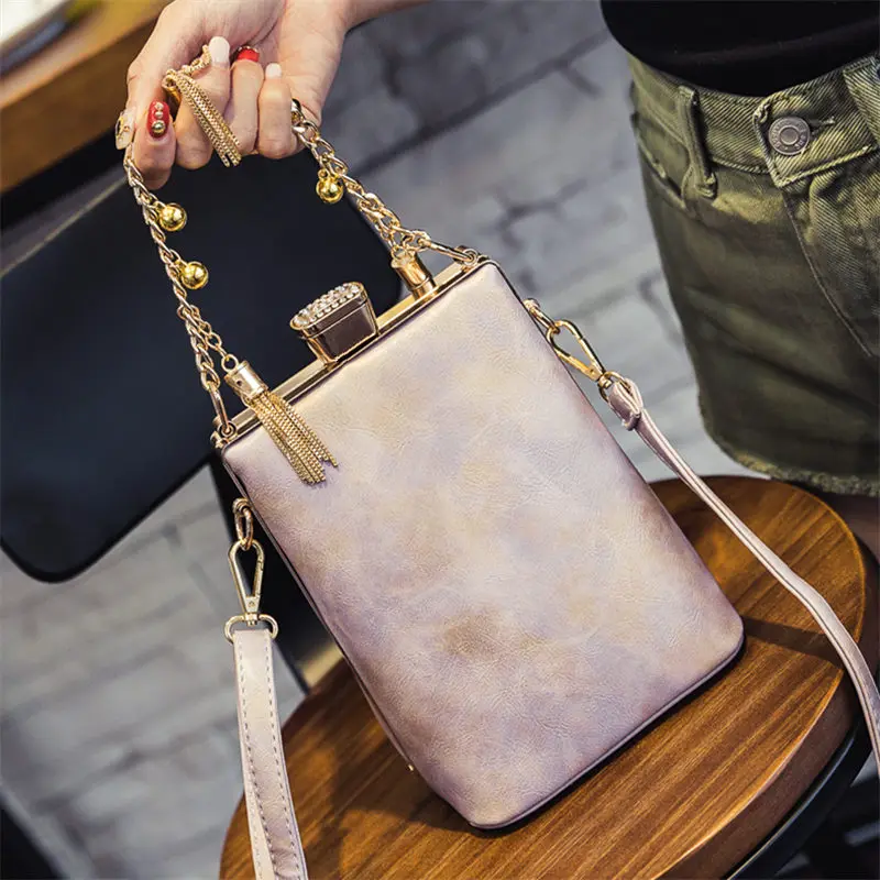 

2016 Personality Chain Shoulder Bag Box Shape PU Leather Clutch Purse Ladies Brand Handbag Fashion Party Box Bag