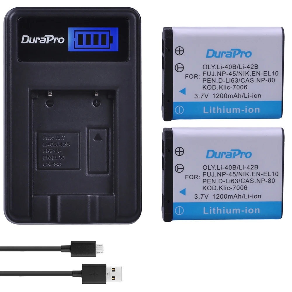 2pcs Li 40B LI 42B LI 40B 42B LI40B Batteries LCD USB Charger for OLYMPUS Camera