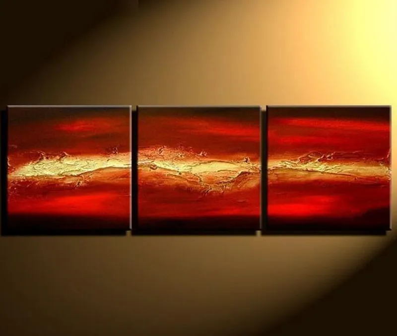 

3 Panel Handpainted Abstract Gold Waves Oil Paintings on Canvas Modern Home Decor Art Red Pictures 3 Piece Wall Painting Sets