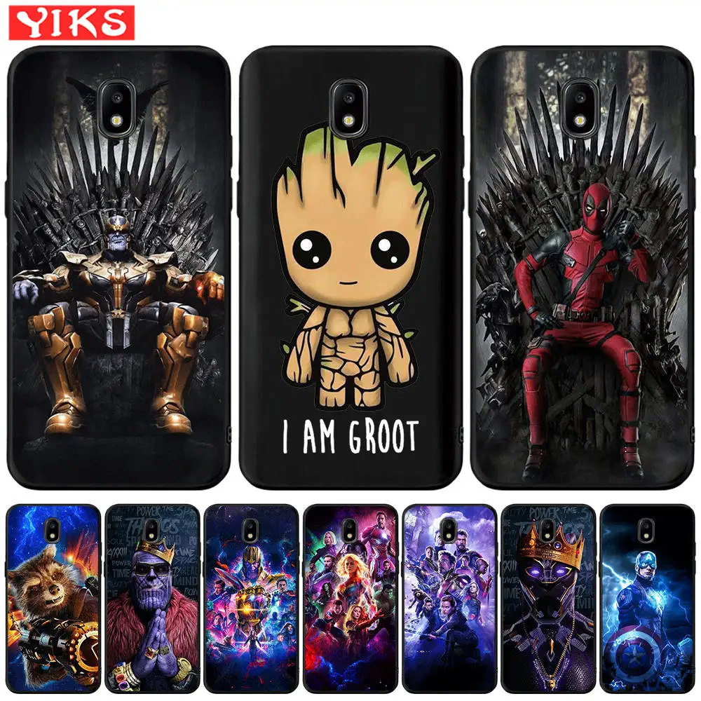 

Marvel Avengers Heros Cute Groot For Samsung Galaxy J3 J5 J7 2016 2017 J2 Prime G530 j4 J6 Plus 2018 J530F Case Black TPU Cover