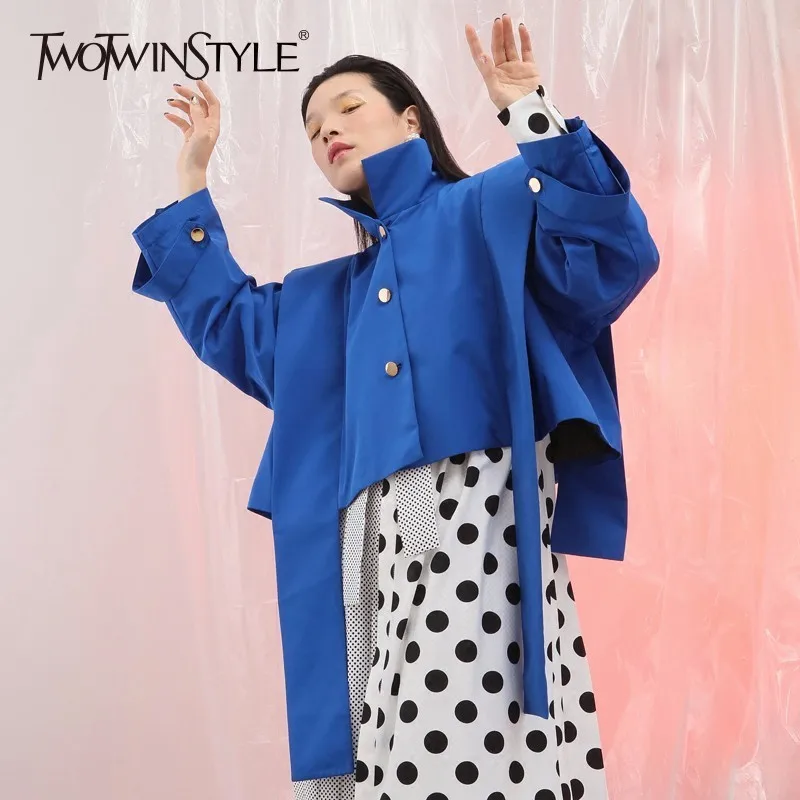 TWOTWINSTYLE лоскутное ветровка Женский рукав &quotлетучая мышь&quot однобортный Oversize