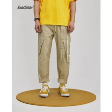 Сода воды брюки карго для мужчин скейтборд комбинезон брюки Ins уличная Высокая Уличная Брюки Длинная лента эластичная талия брюки 81164 W