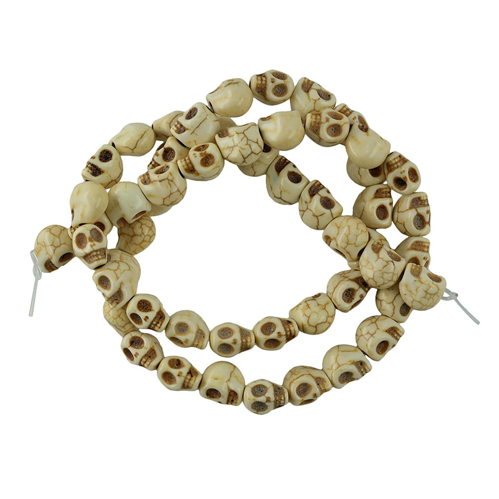 1 Strand White Howlite Turquoise Carved Skull Spacer Beads  8x6 mm  52pcs