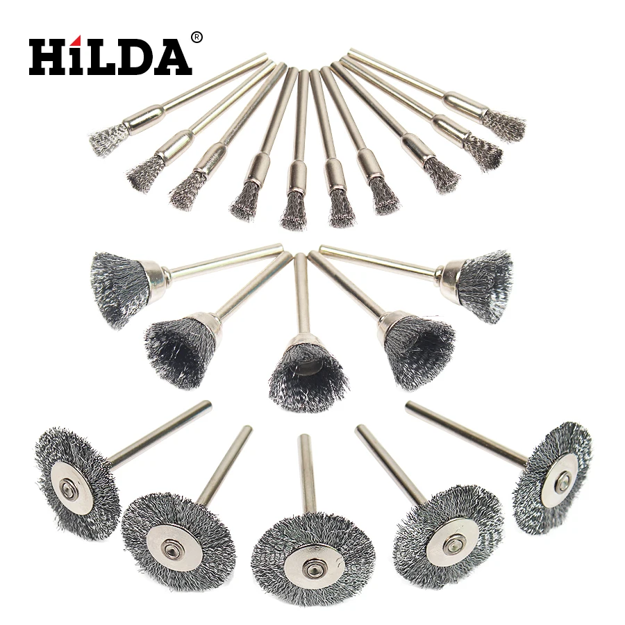 

HILDA Steel Wheel Dremel Wire Brush Set Dremel Tools Accessories Burr Abrasive Head Deburring Drill Tools Wheel for Mini Drill