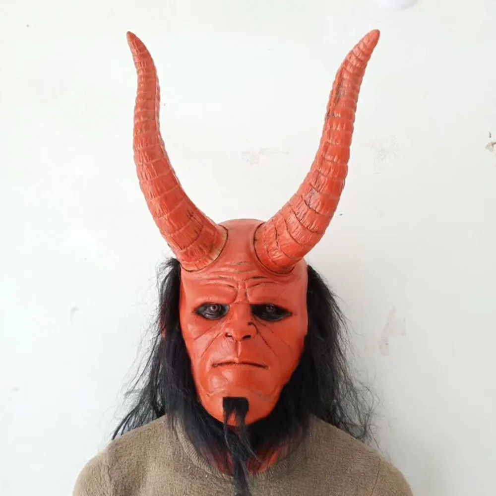 Маска Hellboy для косплея маска Хэллоуина страшная латексная тушь лица|Маски