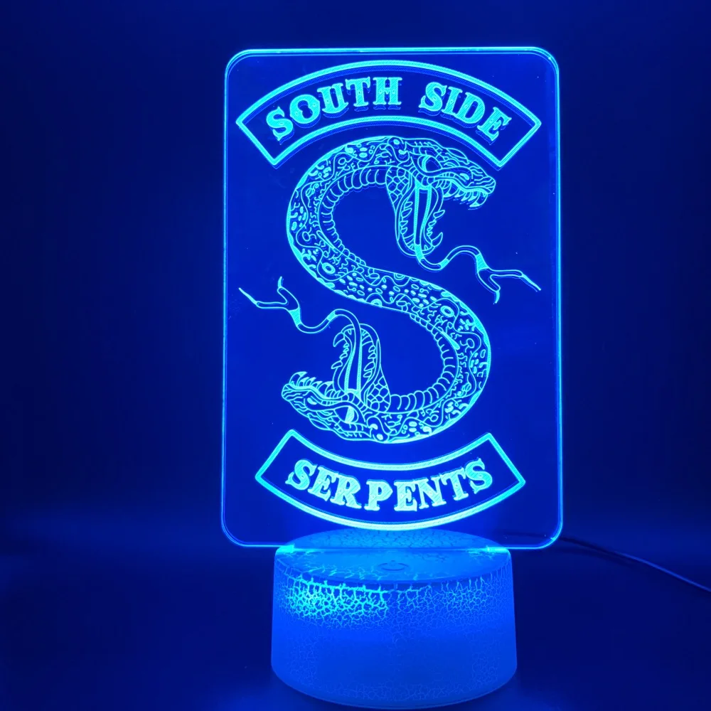 3D иллюзия Led Night Light Лампа Riverdale Подарок Змея Логотип Офис Декоративные Настольные Лампы
