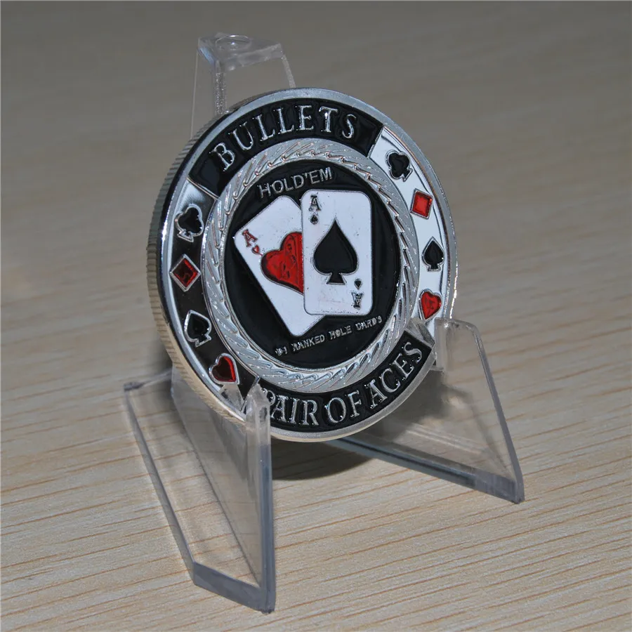 

Free Shipping 2pcs/lot,Bullets Pair of Aces Hold'em Poker Coin Chip Card Guard Protector Cover New
