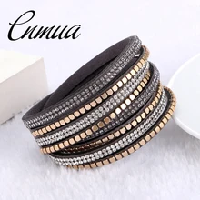 

NEW Fashion Rhinestone Leather Wrap Bracelet Crystal Multilayer Bracelets bangles for Women/Men Metal patch bracelet