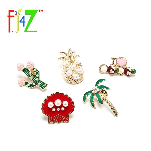 

F.J4Z 2017 New Fashion Vintage Designer Enamel Styled Pineapple Shell Tree Shell Brooches Pins For Women Costume Accessories