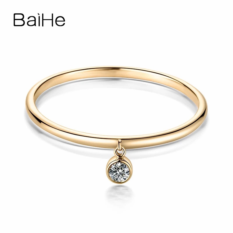 

BAIHE Solid 18K Yellow Gold 0.05CT Certified H/SI Round Natural Diamond Wedding Women Trendy Fine Jewelry Beautiful Diamond Ring