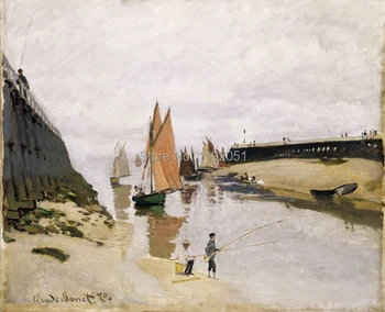 

seascaep framesless canvas painting landscape masterpiece reproduction Entrance to the Port of Trouville, 1870