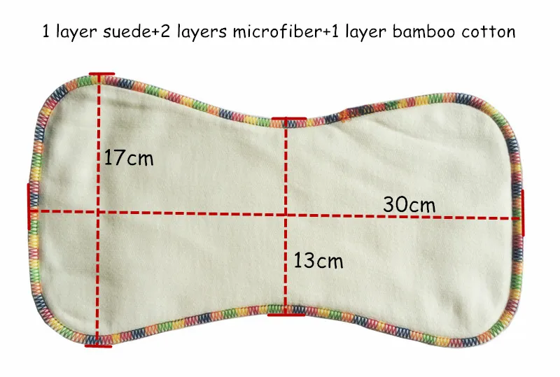 10 шт./лот 4 слоя тканевые подгузники, вставка красочные оверлок подгузники бамбуковый хлопок из микрофибры замши подгузник подкладка