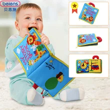 Beiens Baby Cloth Books Infant Toys 12 pages Soft Cloth Boys Girls Books Educational Rattle Toys For Newborn Baby 0-12 month