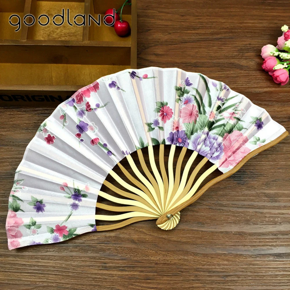  Free Shipping 5pcs Delicate Packaging Japanese Chinese Handmade Floral Fabric Flower Hand Fan Weddi - 32746304144