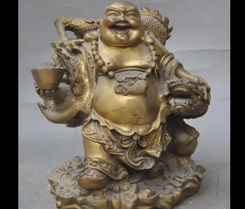 

wang671116555+++9"Chinese buddhism brass Dragon Yuanbao Fish wealth Maitreya buddha lucky statue