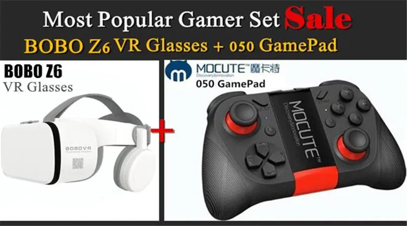 BOBO VR Z6 Wireless 3D Glasses Virtual Reality Box Google Cardboard Stereo Mic Headset Helmet for 4.7-6.5" Smartphone+Joystick