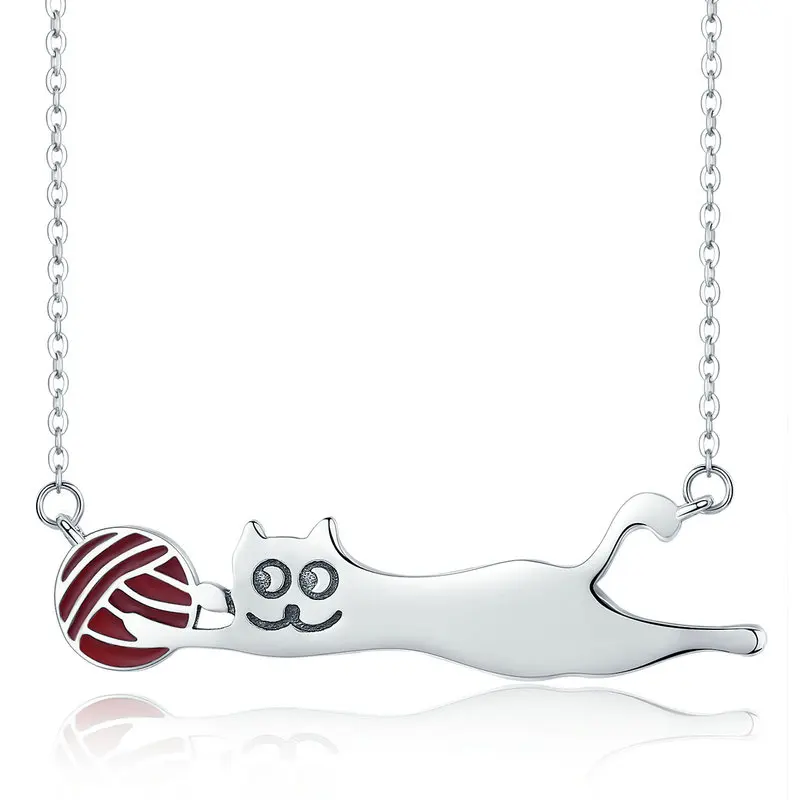 BISAER Лидер продаж 925 пробы серебро прекрасный кот кошка с длинным хвостом котенок ожерелья подвески для женщин Стерлинговое серебро ювелирные изделия ECN032 - Окраска металла: ECN171