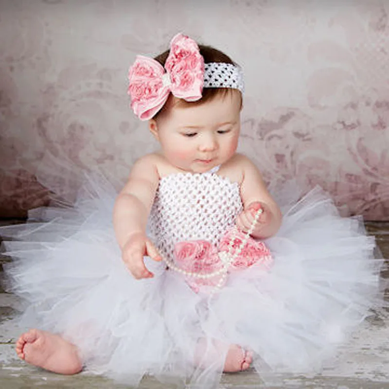 Toddler Girls Fancy Princess Tutu Dress Holiday Flower Double Layers Fluffy Baby Dress with Headband Photo Props TS044