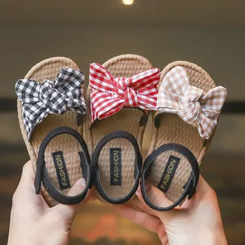 

Summer Infant Children Baby Girls Sandals Flower Bowtie Plaid Beach Shoes Pool Slippers Casual Sandals Girls Sandalia Infantil