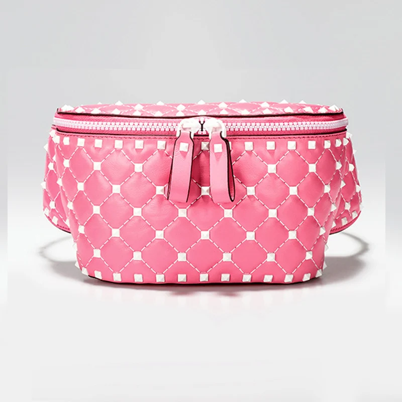 

Luxury Genuine Sheep Leather Women Waist Bags New Fashion Rivets Waist Packs Brand New Women Chest Bags Trendy Design Chain Bags