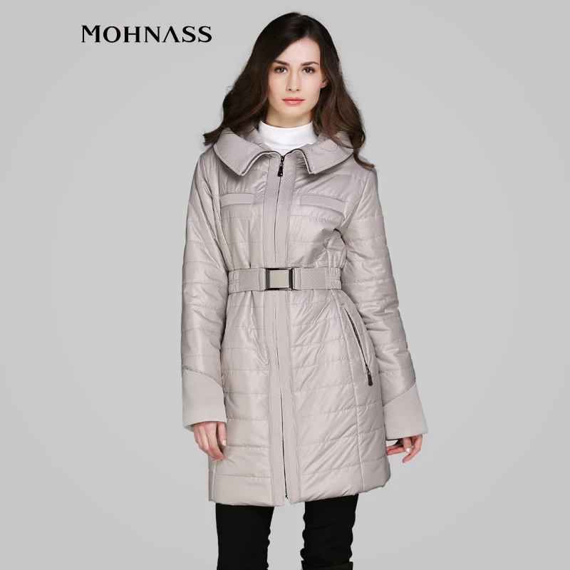 MOHNASS 2015 Spring New Fashion Women Thin Padded Long Coat Tops Elegant Slim Belt wedding woman