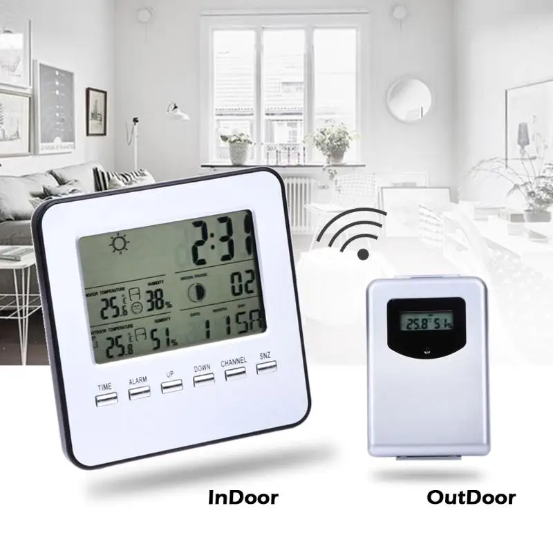 

Digital Wireless Indoor/Outdoor Weather Station Temperature Humidity Meter Sensor Hygrometer Clock Digital Thermometer