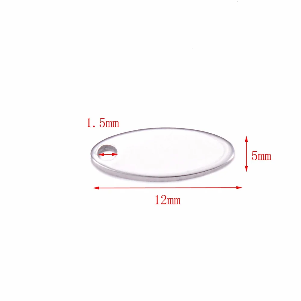 5x12 мм из 50 шт. Серебряный тон из нержавеющей стали Пустой Овальный штамповочный идентификатор метки ожерелье Ювелирная бирка для логотипов не выключает цвет