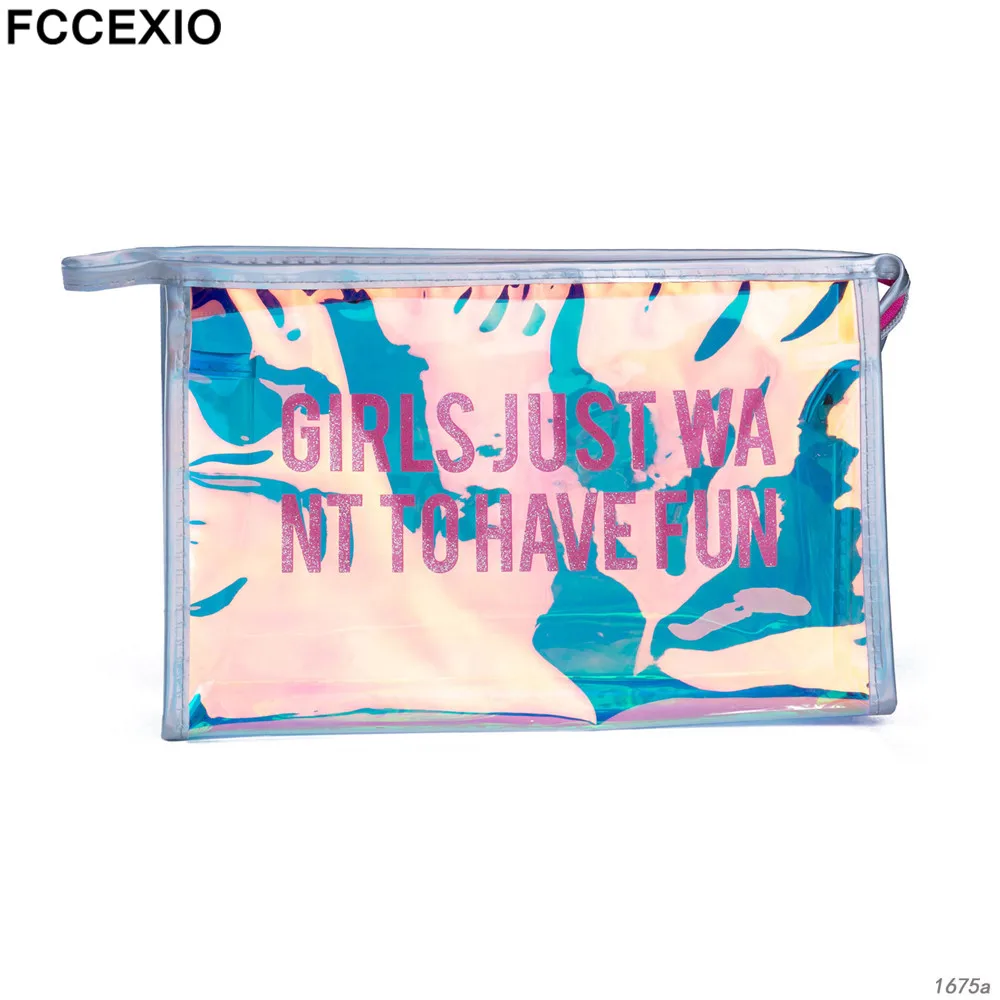 

FCCEXIO PVC Sequins With Dazzling Letters Cosmetic Bag Fashion Makeup Bag Travel Organizer Women Waterproof Wash bag