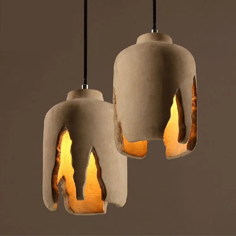 

Rustic Chandelier Ceiling Fixture Industry Hanging Light Dinning room Cement Lamp