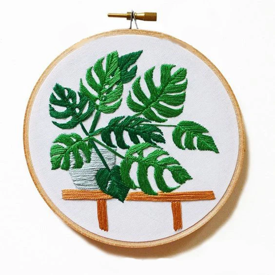 RUBIHOME Handmade DIY Plain Stitch Embroidery Crafts Material Needlework Home Decor With Frame Plant Design(no finished)