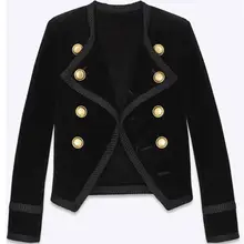 Бархатный блейзер для женщин, тонкий длинный рукав, Женский блейзер, деловой костюм, пиджак для женщин, Золотая пуговица