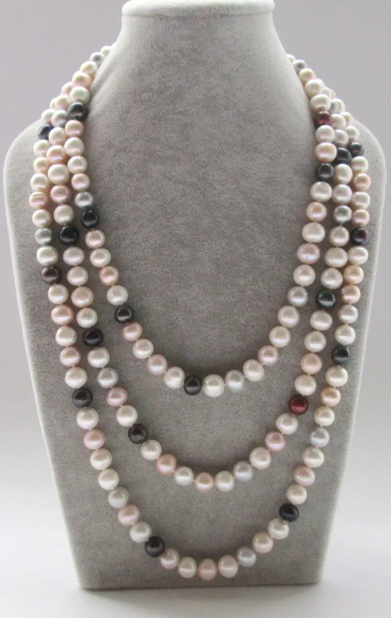 

3780 natural multicolor round freshwater pearl necklace