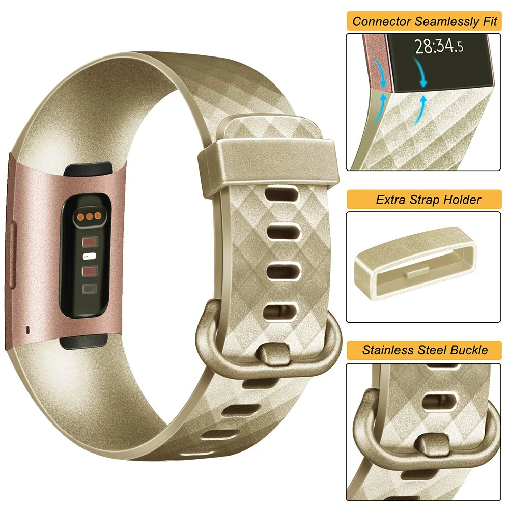 Honecumi Wrist Strap for charge 3 Smartwatch Gold Soft TPU Strap Band For Fitbit Charge 3 Wristband Bracelet Small  Large  (4)