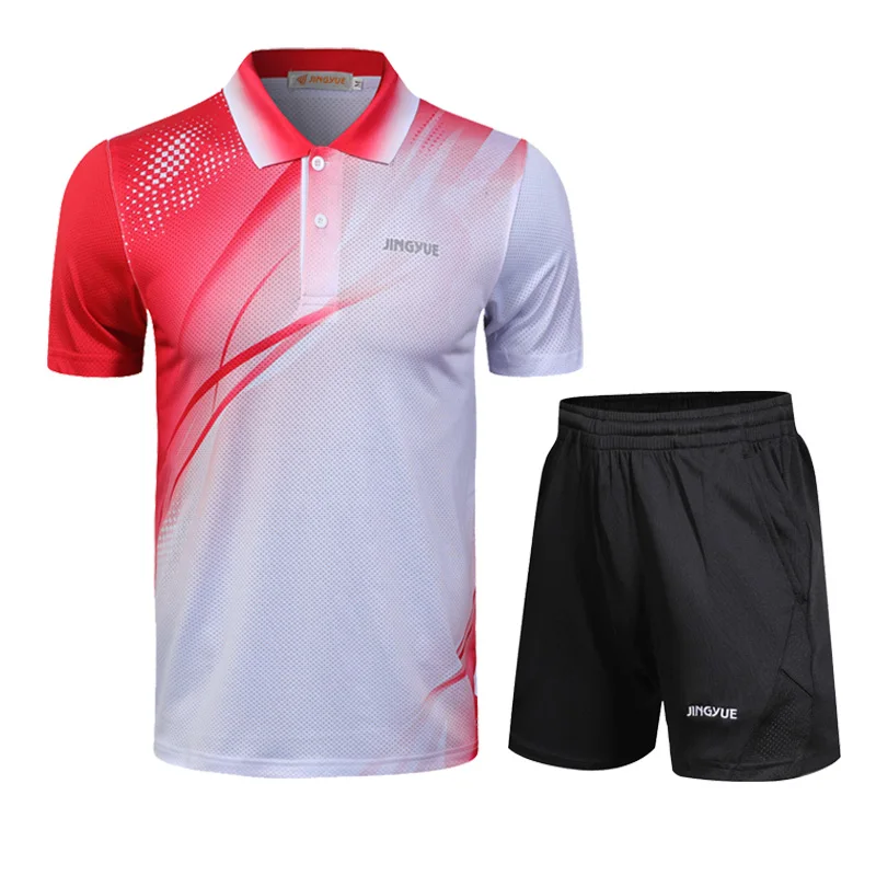 Новая теннисная рубашка, мужская и женская спортивная одежда для тенниса, быстросохнущая дышащая футболка для настольного тенниса и бадминтона - Цвет: Women Red A Set