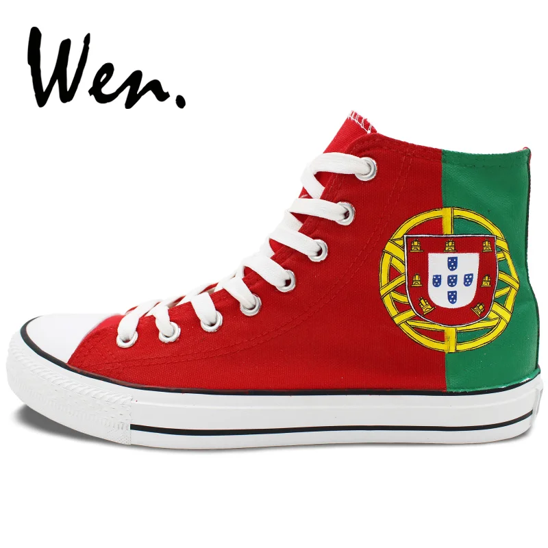 Вэнь ручная роспись флаг Португалии парусиновая обувь Для женщин кроссовки Для мужчин Скейтбординг обувь высокие спортивные тренировочные кроссовки кеды